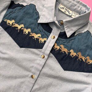 Vintage 90s denim horse button up shirt